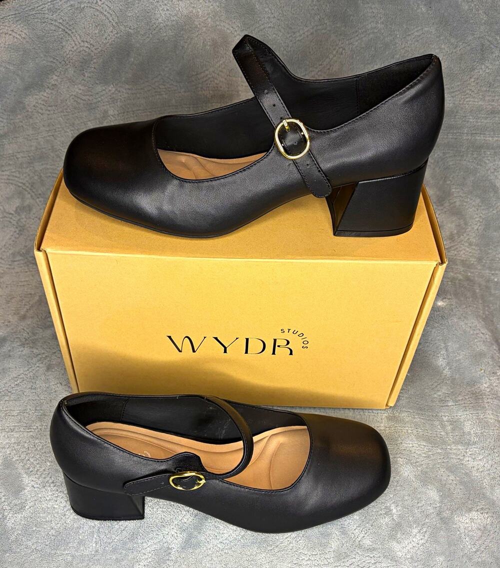 WYDR Studios Astor Heeled Mary Jane Shoes Black Women's 8WW 2E Extra Wide